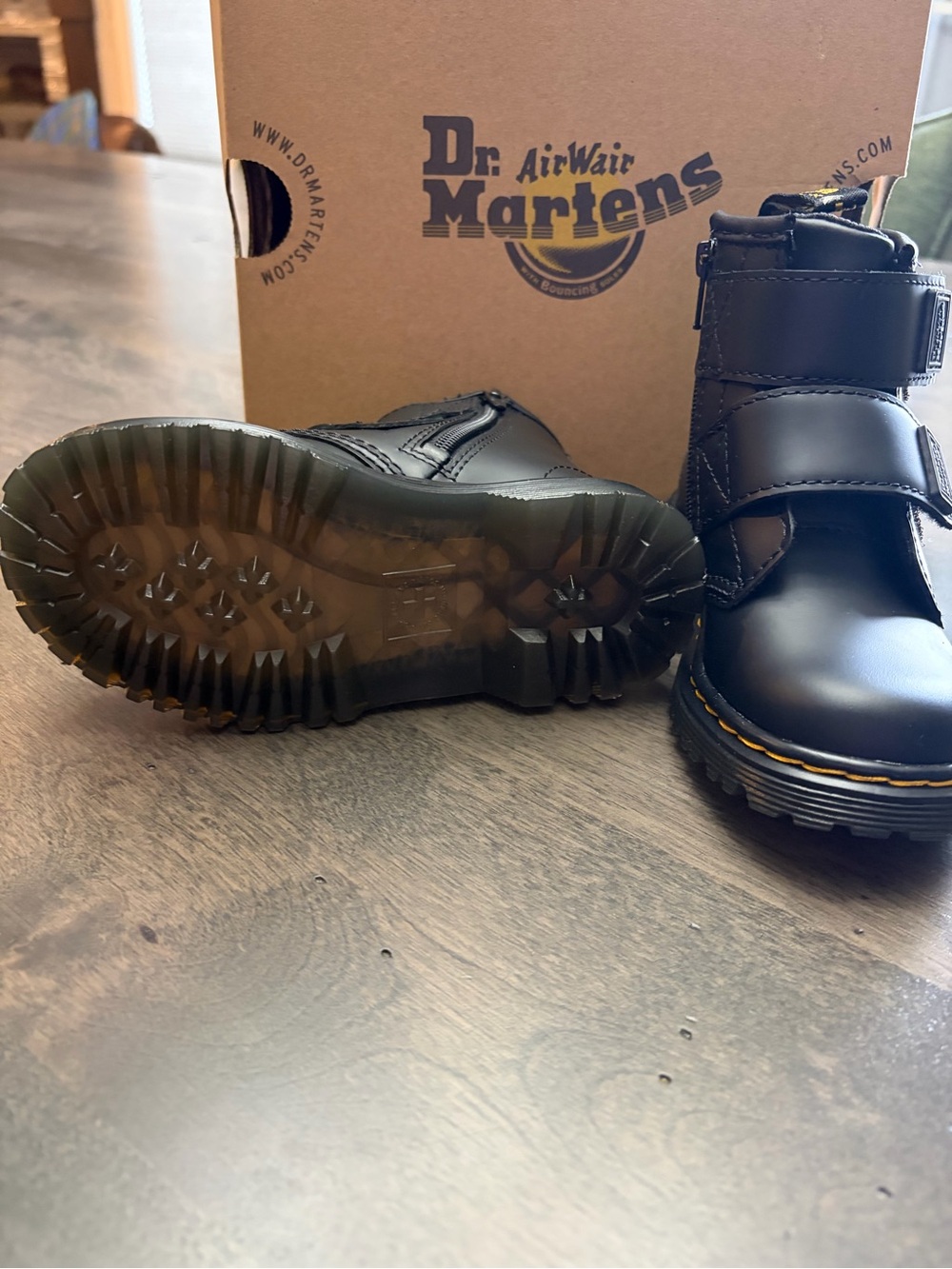 Dr. Martens Kids Black Leather Velcro Boots - Picture 2 of 6